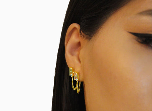 Ameya अमेय | Blauer Topas | Ohrstecker mit Kette | 18K Vermeil Vergoldung